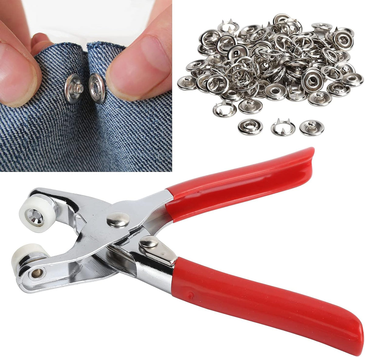 Kit Pinza Bottoni a Pressione + 100 Bottoni Metallici